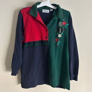 Vintage Alfred Dunner Women’s Color block Collared Sweatshirt 2X